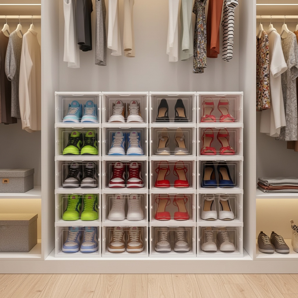 Kit Organizador de Sapatos Empilhável Transparente — Dobrável Antipoeira