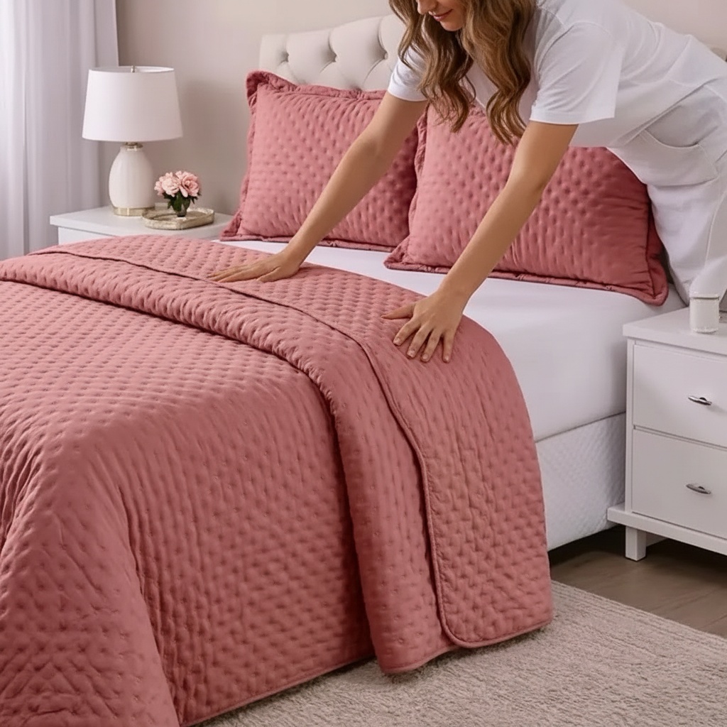 Cama posta em poucos minutos com a colcha matelada.