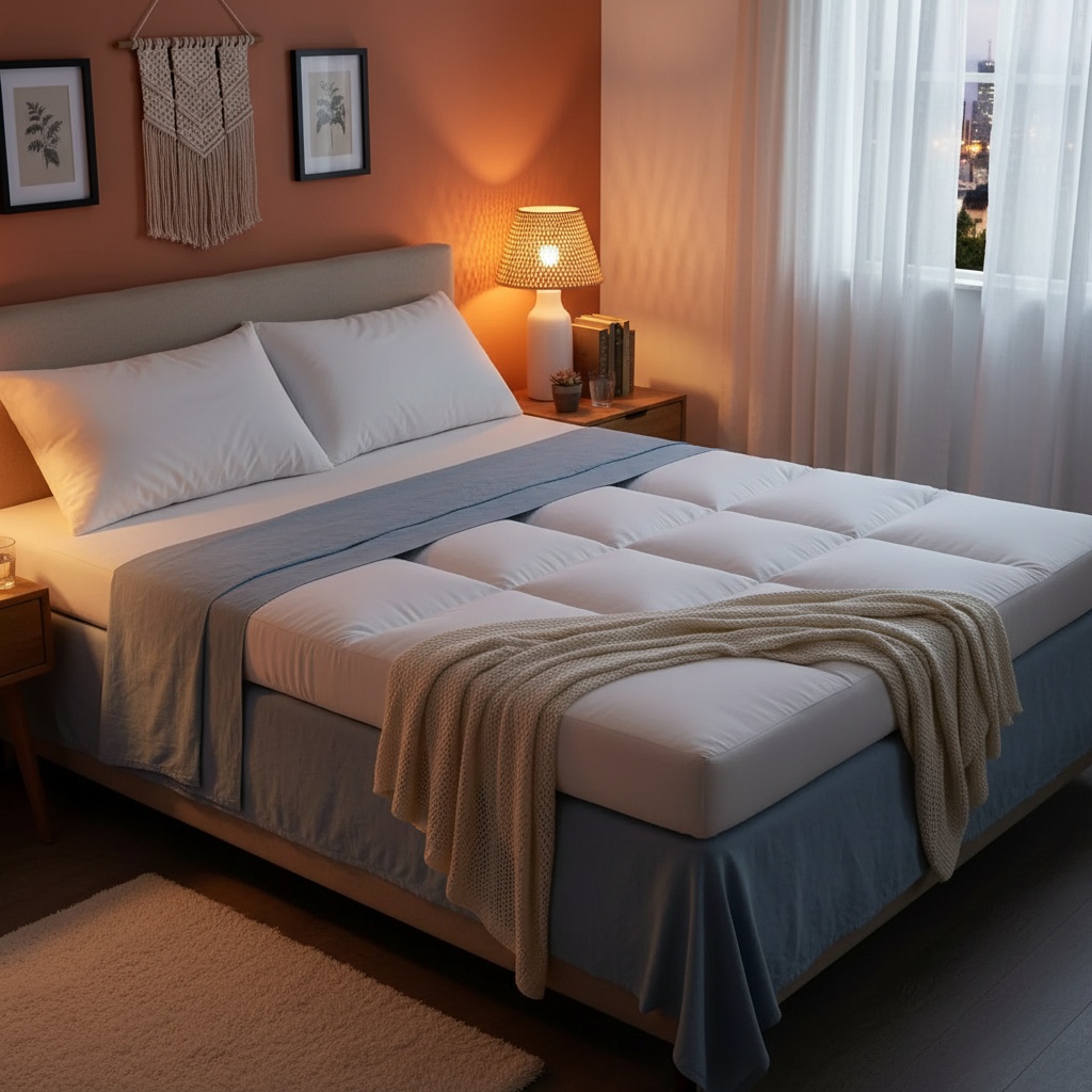 Quarto aconchegante pra relaxar à noite.